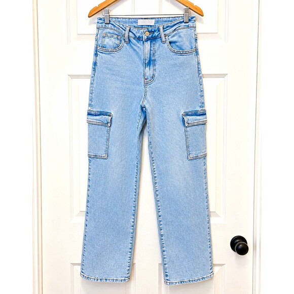 Vervet Blue Denim - Vervet Blue Women’s 26 Straight Leg High Rise Light Wash Cargo Pocket Jeans